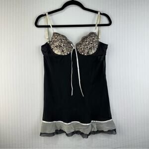 Linea Donatella Vintage Babydoll Black Sheer Lace Chemise Lingerie Women Medium